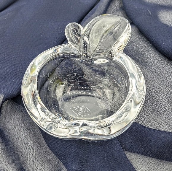 Cofrac Art Verrier France Lead Crystal Apple Trinket Dish Signed Vintage - Picture 8 of 8